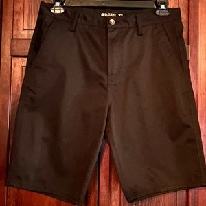 ELEMENT BRAND NWT- MENS SOLID BLACK SHORTS. SINGLE BUTTON ZIP UP. SIZE 32